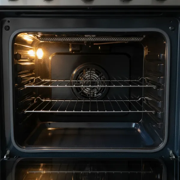 Interior view of the Cosmo COS-965AGFC 36-Inch Gas Range convection oven with racks.
