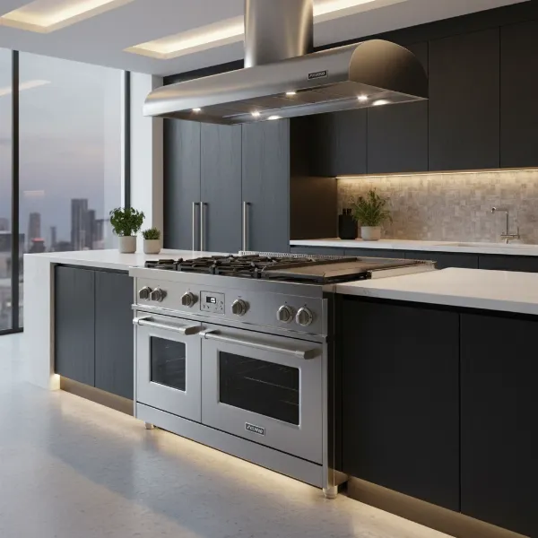 Forno Capriasca 48-Inch Gas Range centerpiece in a modern kitchen